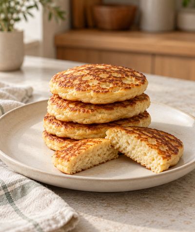 A stack of Fluffy Sunday Pancakes on a plate.